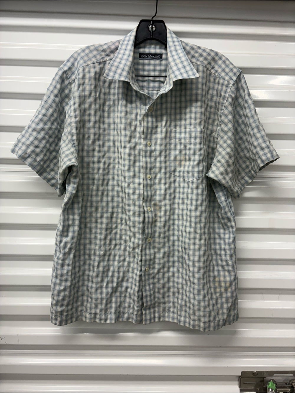 Red Level Nine Light Blue Plaid Woven Button-Up Shirt Short Sleeve Men's M